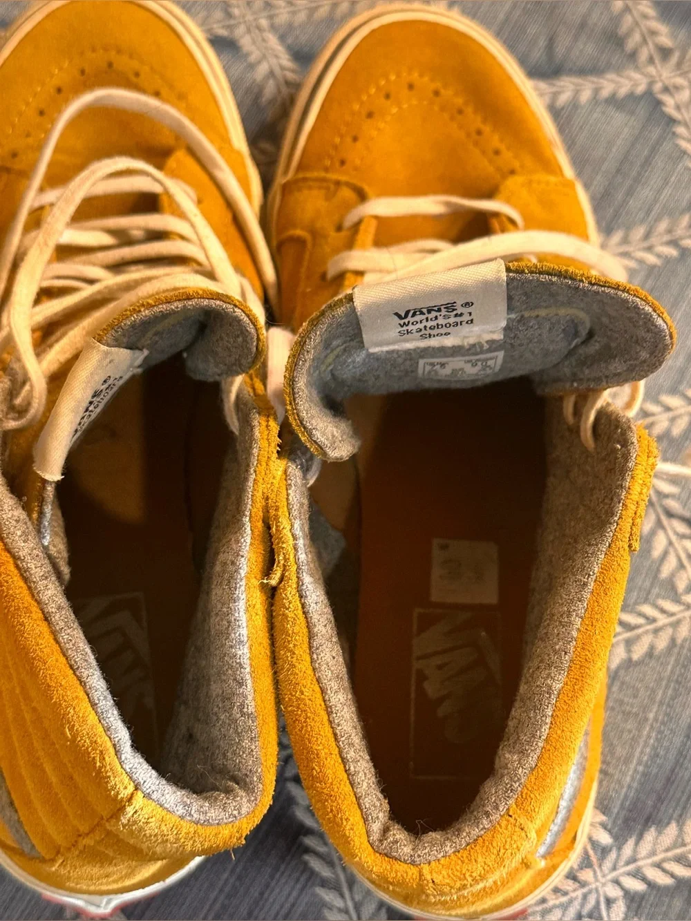 Vans Men’s High-Top Suede Sneakers,  Mustard Yellow and Gray, M 7.5, W 9